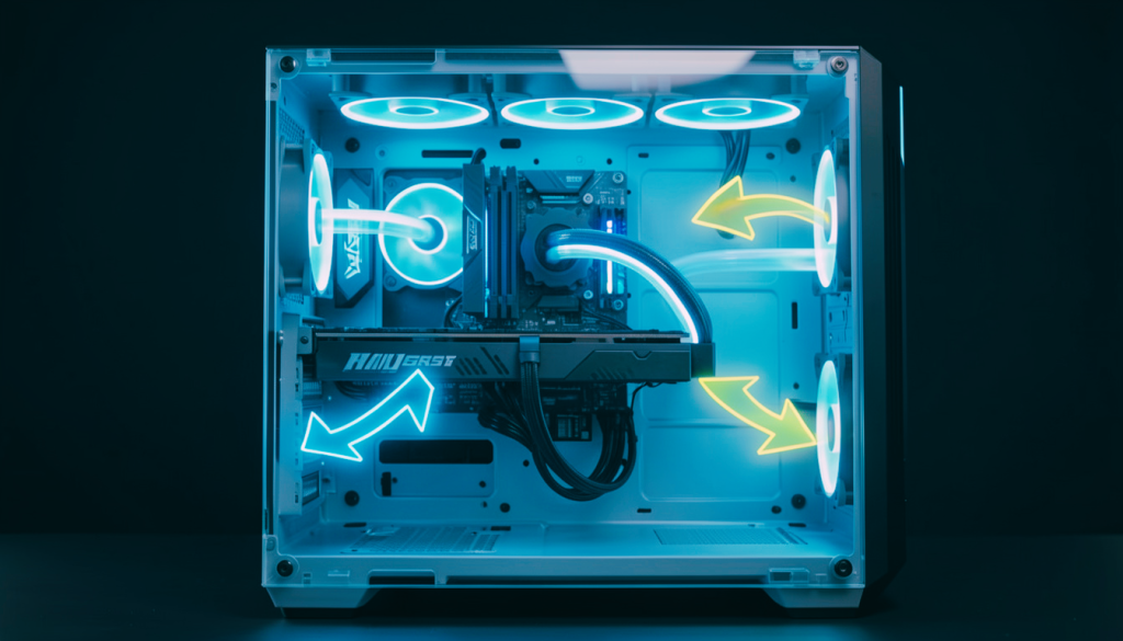 Gaming PC with optimized airflow, RGB cooling system, and clean cable management for maximum performance